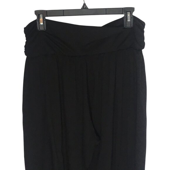 Black Comfort Pants Womens 2XL High Waist Stretch Capri Cropped Wide Leg Pull On - Picture 15 of 16